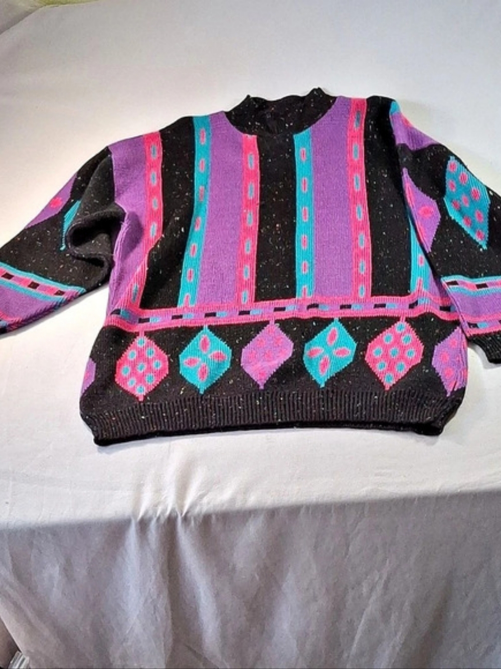 Stefano Geometric Knit Sweater in Black & Purple